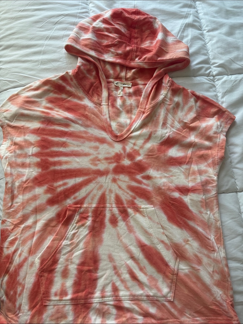 Jane & Delancey Tie-Dye Hooded Sleeveless Top - Coral White size S